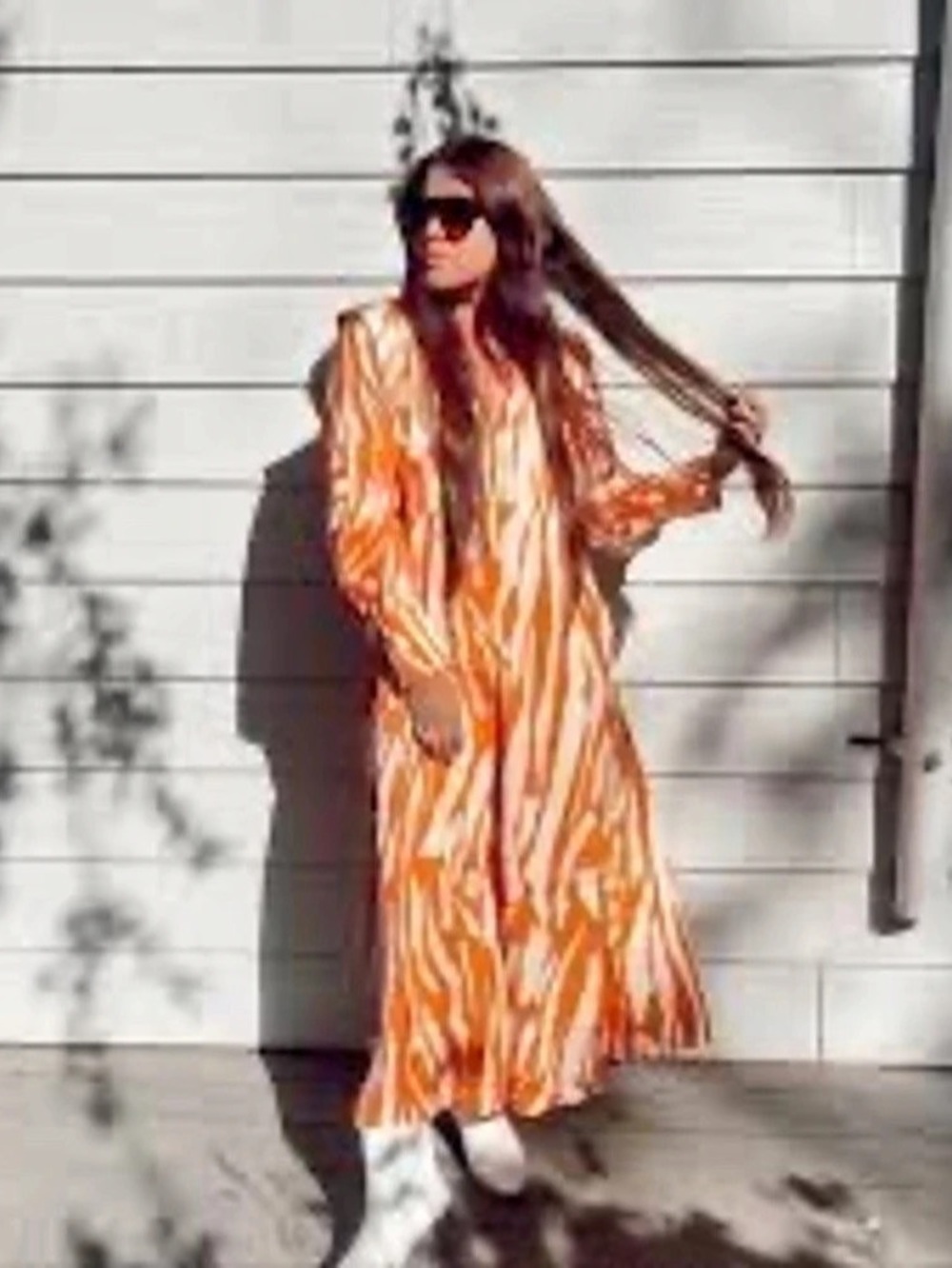 H&M Orange Cream Abstract Print Flowy Maxi Dress Size L - Picture 4 of 16